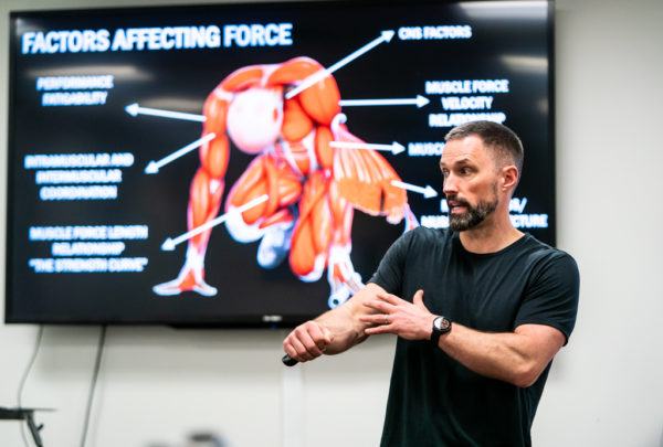 Dr. Matt Jordan presents during the Strength and Power Performance Course at CSI Calgary in Calgary, AB, on May 6, 2019.
